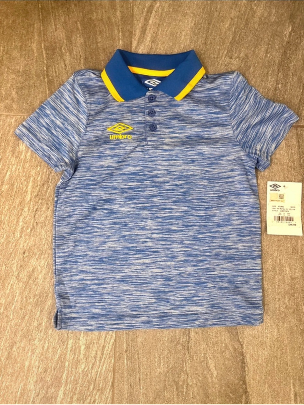 Umbro Boys Heathered Blue Active Polo Shirt- Sz XS (4/5) - NWT